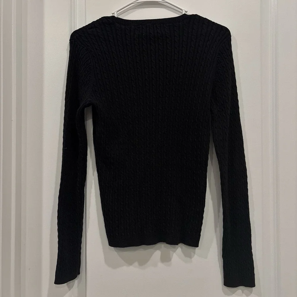 Jones New York Sport Black Cable‎ Knit Long Sleeve Sweater Top Womens S